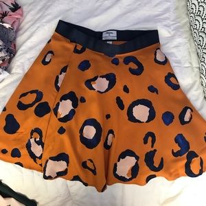 Orange Flowy Leopard Print Skater Skirt